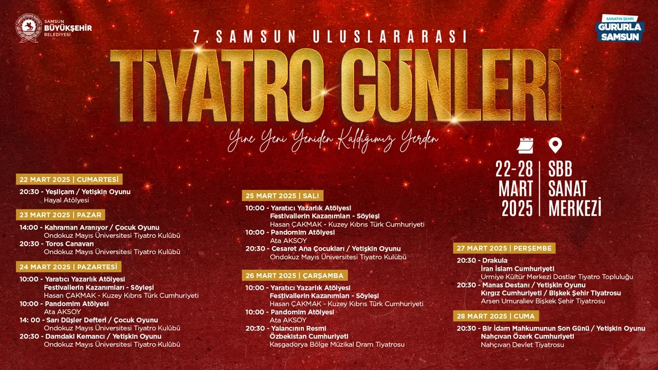 SAMSUN’DA 7. ULUSLARARASI TİYATRO GÜNLERİ BAŞLIYOR