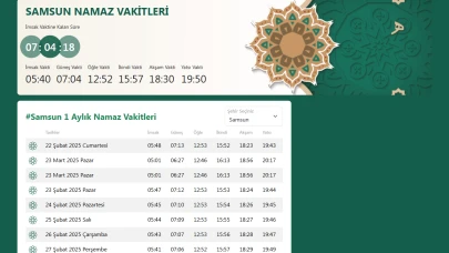 Samsun'da 2025 İmsakiye ve Namaz Vakitleri