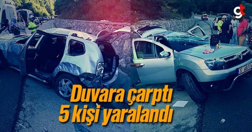 İstinat duvarına çarptı 5 kişi yaralandı