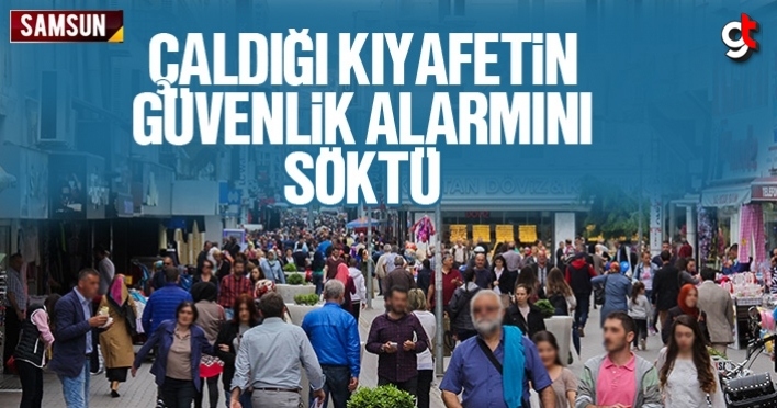 Çaldığı kıyafetin güvenlik alarmını söktü