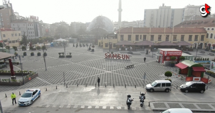 Samsun'da polis kısıtlama denetimlerini drone ile görüntüledi