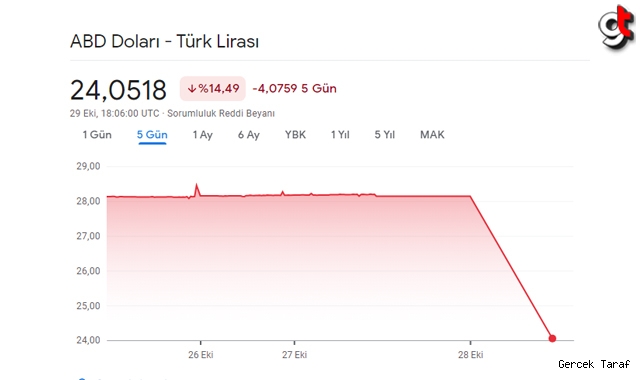 Google'de 1 Dolar 24 Liraya düştüğü görüldü